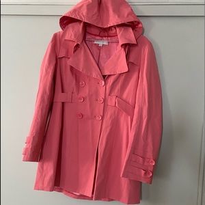 Pink trench coat.